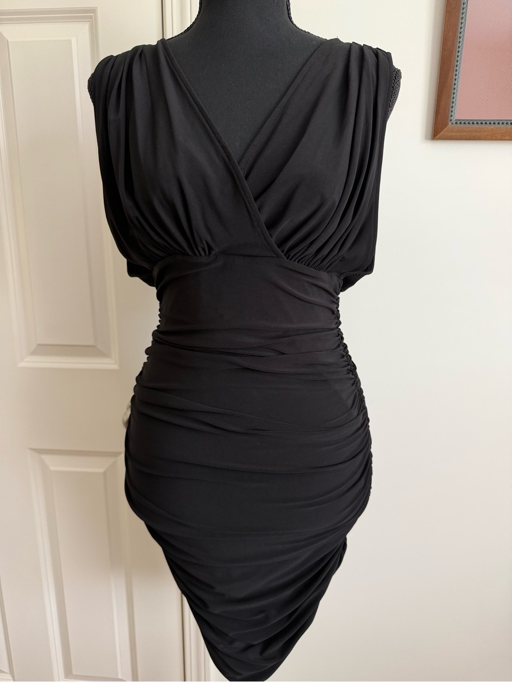 French Connection Ruched body con dress with back draping detail